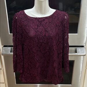 Chaps Burgundy Lined Lace Blouse